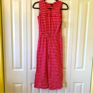 NWT Tommy Hilfiger Girls Striped Jumpsuit Pink and White Size Medium (8/10)